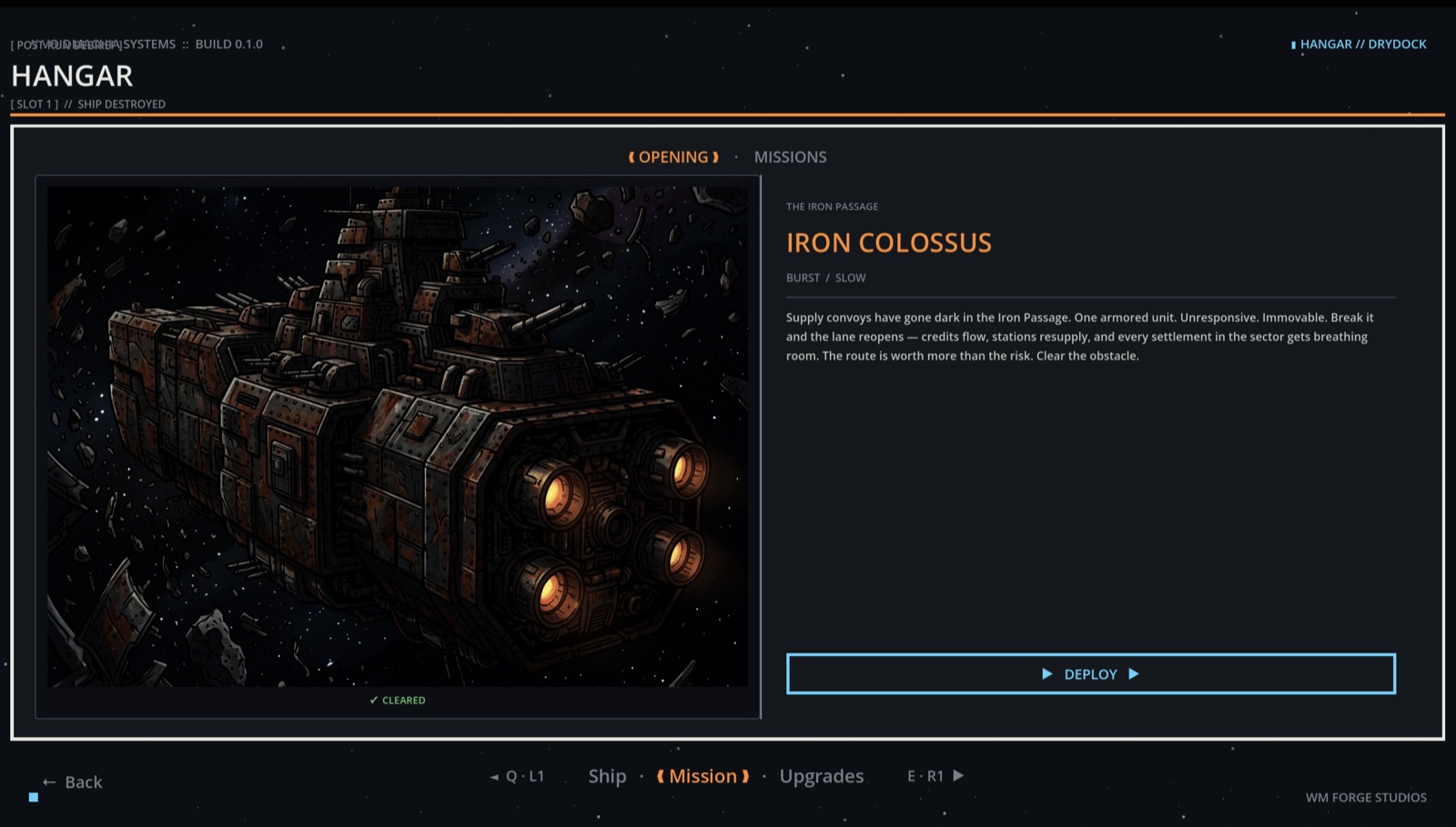 Hangar mission briefing for the Iron Colossus boss contract